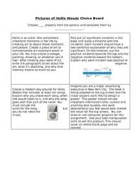 Pictures Of Hollis Woods Project Choice Board Novel Activities Choice Boards Reading Pictures