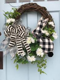 Black And White Wreath Ideas Black And White Plaid Bow Bunny Floral Accents Elegant All Season Grapevine Wreath For Door Wreaths Wreaths For Diy Grapevine Wreath Easter Crafts Wreaths
