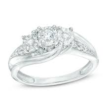 1 4 Ct T W Diamond Past Present Future Bypass Engagement Ring In 10k White Gold