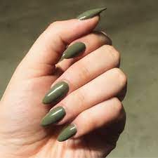 Olive Green Almond Shaped Acrylic Nails Olive Nails Green Acrylic Nails Acrylic Nail Shapes