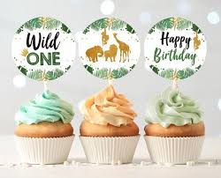 Birthday Black And Gold Cupcake Toppers Wild One Cupcake Toppers Favor Tags Birthday Party Decoration Boy Stickers Safari Animals Black And Gold Download Digital Printable 0016 Wild Birthday Party Safari Birthday Party 2nd Birthday Party For Girl