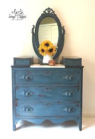 This Victorian Bedroom Dresser With Mirror Is Painted With Annie Sloan S Aubusson Blue Wet Distressed Bedroom Vintage Shabby Chic Dresser Victorian Dressers