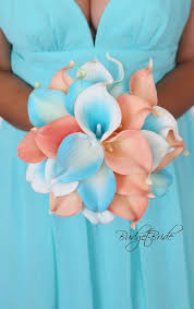 Maybe you would like to learn more about one of these? Calla Lily Real Touch Wedding Flower Bouquet In Pool Blue And Peach Calla Lily Wedding Flowers Real Touch Wedding Flowers Calla Lily Colors