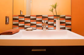 Gold orange travertine glass backsplash tile for the kitchen backsplash. Decorative Orange Tile For Small Bathroom Backsplash Ideas Decolover Net
