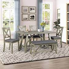 Choose whether you would like chairs, stools, or benches around your table. Amazon Com P Purlove 6 Piece Dining Table Set Dining Room Set With Table Padded Bench And 4 Padded Chairs Wood Dining Table And Chair Kitchen Table Set For 6 Persons Rustic