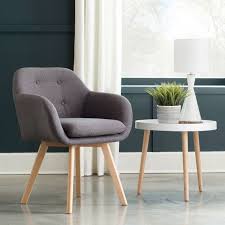 Set Of 2 Tufted Fabric Mid Century Modern Accent Chair With Arms Dining Chair Solid Beechwood Legs Light Gray Ofm In 2020 Mid Century Modern Accent Chairs Modern Accent Chair Fabric Accent Chair
