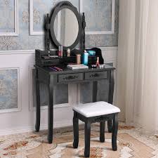 This diy vanity table is a pretty simple build. Costway Vanity Wood Makeup Dressing Table Stool Set Bathroom With Mirror 4drawers Black White Walmart Com Walmart Com