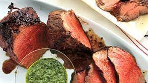 Very flavourful, even without a sauce. Char Grilled Beef Tenderloin With Three Herb Chimichurri Recipe Epicurious