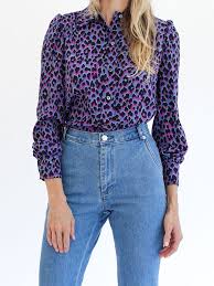 Vanessa Seward Elise Blouse Dark Blue Leopard Blouse Feminine Blouses Ulla Johnson
