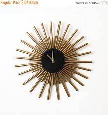 Sale Wall Clock Sunburst Clock Gold Wall Clock Living Room Clock Home Decor Decor And Housewares Sunburst Clock Mid Century Wall Clock Gold Wall Clock
