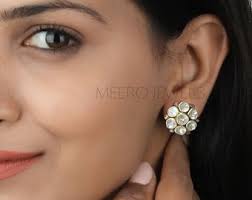 0.50 CTW Natural Polki Slice Diamond Handmade Stud Earrings