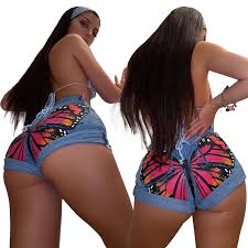 Wholesale J&H fashion big butterfly print women blue denim shorts sexy booty  shorts for summer From m.alibaba.com