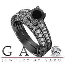 Black Diamonds Engagement Ring Set Vintage Wedding Rings Etsy Black Diamond Ring Engagement Wedding Ring Sets Vintage Diamond Wedding Rings Sets