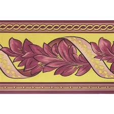 Shop through a wide selection of wallpaper borders at amazon.com. Dundee Deco Self Adhesive Wallpaper Border With Damask Leaves Design 33 Ft X 4 In Purple And Yellow Rona
