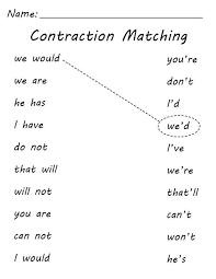 Students are asked to make two separate words into contractions using the table provided. Printable Contraction Worksheets Matching And Cut And Paste Supplyme
