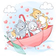 Cute Pastel Kittens Sailing Inside An Umbrella In 2020 Cat Clipart Baby Painting Cute Cartoon Girl