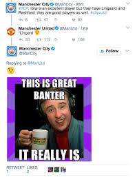 Your browser does not support the video tag. Man United And Man City Involved In Bizarre Pre Derby Twitter Interaction Joe Co Uk