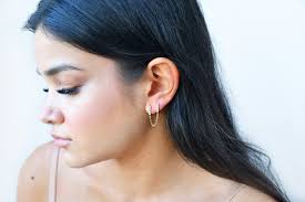 Connected Opal Hoops, Gold Huggies Hoop Earrings, Double-piercings Set, 14k  Gold Filled Chain, Combo of Two Hoops, Christmas Gift