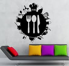 Wall Stickers Food Kitchen Restaurant Cafe Cutlery Mural Vinyl Decal Unique Gift Ig1906 Kitchen Wall Stickers Cafe Wall Art Mural Cafe