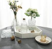 MyGift Small Clear Glass Reed Diffuser Bottles, Vintage Embossed Apothecary  Style Flower Bud Vases with Cork Lids, Assorted Design and Sizes, Set of 4