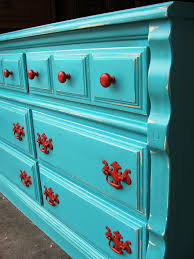Distressed Turquoise Dresser With Paprika Pulls Turquoise Dresser Red Distressed Furniture Distressed Furniture