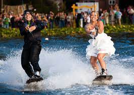 Wedding Exit 3 Wakeboard Short Wedding Dress Photo Cred Tyler Roemer Wakeboarding Wakeboarding Girl Surfing