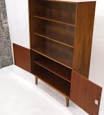 Danish Teak Mid Century Modern Bookcase Cabinet Credenza Hutch Two Glass Doors Soho Treasures At winter park showroom beautiful mid century danish modern long low teak credenza sideboard with tambour doors by bernhardt pedersen.
