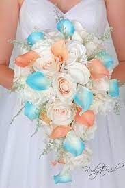 Relaxing, close to nature, romantic and very beautiful! 8 Turquoise Wedding Bouquets Ideas Turquoise Wedding Wedding Bouquets Turquoise Wedding Bouquets