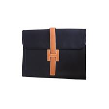 Pochette De Jour Hermes Porte Document Noir Cuir D Occasion Ref A36393 Porte Documents Hermes Pochette