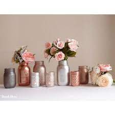 Blush Rose Gold Wedding Decor Centerpiece Metallic Mason Jars Copper Silver Grey Rose Gold Wedding Decor Rose Gold Decor Gold Wedding Decorations