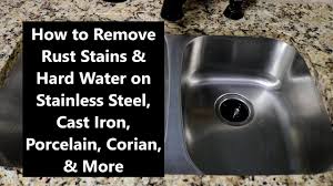 To remove rust stains in porcelain sink. How To Remove Rust Stains Hard Water On Stainless Steel Cast Iron Porcelain Corian More Youtube
