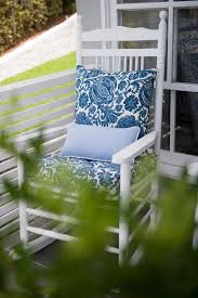 Front Porch I M Thinking White Rocking Chairs With Navy And Lime Green Pattern Cushions To Match Navy Front Porch Decorating Rocking Chair Porch Summer Porch