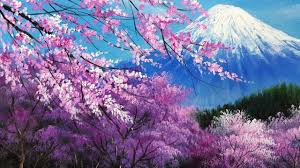 The Cherry Blossoms In The Mt Fuji Acrylic Painting Full Cherry Blossom Painting Acrylic Cherry Blossom Painting Acrylic Painting Techniques