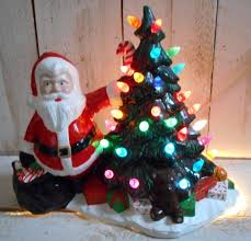 Light Up Ceramic Christmas Tree With Santa And Bag Of Etsy Ceramic Christmas Trees Christmas Vintage Christmas