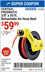 Central Pneumatic 3 8 In X 50 Ft Retractable Hose Reel For 59 99 In 2020 Retractable Hose Hose Reel Harbor Freight Coupon