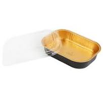 Bandeja para platos principales o para llevar de 16 oz con tapa abovedada,  en papel de aluminio negro y dorado, n.° 9220PT