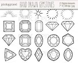 Hand Drawn Gemstones Diamonds In Black Outlines Gems Clip Art Jewelry Clipart Black White Digital Clip Art How To Draw Hands Gem Drawing Digital Clip Art