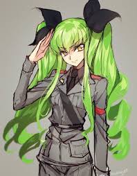 イラスト 650x833 with コードギアス ガールズ パンツァー サンライズ c c anchovy 嵐月 長髪 ソロ 長身像 笑顔 simple background 前髪 ツインテ 黄色眼 looking awa イラスト 嵐月 カワイイアニメ