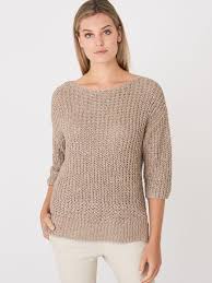 Repeat Cashmere Italian Cotton Blend 3 4 Sleeve Boat Neck Sweater With Sequins