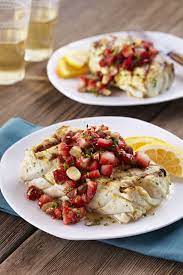 Citrus Halibut Strawberry Relish California Strawberries Recipe Halibut Fillet Recipe Strawberry Salsa Grilled Halibut