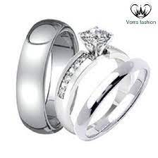 His Her Diamond Engagement Ring Wedding Band Trio Set White Gold Over 925 Silver Cz Moissan Wedding Ring Bands Engagement Rings Engagement Ring Wedding Band