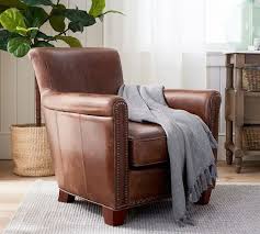 Irving Roll Arm Leather Armchair With Nailheads Leather Armchair Armchair Club Chairs