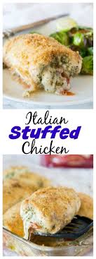 Italian Stuffed Chicken Chicken Breasts Rolled Up With Pesto Tomatoes And Cheese Then Baked Until Crispy Italian Stuffed Chicken Chicken Recipes Recipes