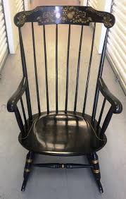 Vintage 1970s Black Hitchcock Style Stencil Painted Nichols Stone Co Rocking Chair Please Note Shipping Nichols And Stone Rocking Chair Stencil Painting