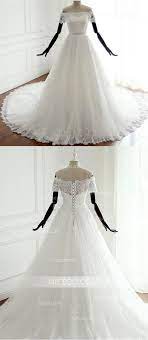 White Off Shoulder Short Sleeves A Line Wedding Dresses Best Bride Gown Inexpensive Wedding Dresses Inexpensive Bridesmaid Dresses Wedding Dresses