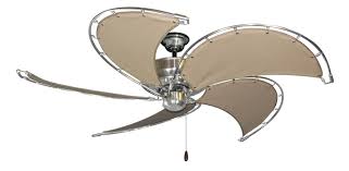 Raindance Brushed Steel Ceiling Fan W Khaki Fabric Blades Ceiling Fan Tropical Ceiling Fans Nautical Ceiling Fan
