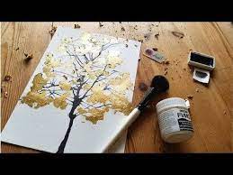 Unique Painting Technique Gold Leaf Tree With Blow Art Watercolor Youtube Gold Leaf Art Canvas Gold Art Painting Leaf Art Diy