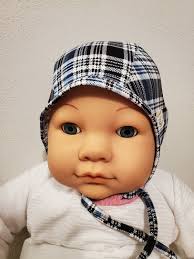 Blue White Black Plaid-baby Pilot Hat-giddy Baby Hat-hat With Ties or  Snaps-hearing Aid Hat-size NB-36 Mo-mesh Pilot Hat