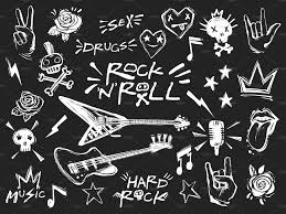 Black And White Rockstar Prints Rock N Roll Elements Set Patterns Doodle Illustration Set Patterns Rockstar Tattoo