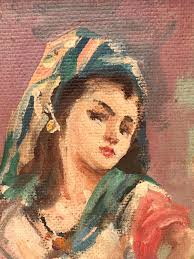 Emilio Lanzi of Los Angeles Painting Original Portrait Vintage Antique  Gilded Framed Oil Painting Signed “the Dancer” 10.5” X 9.5”